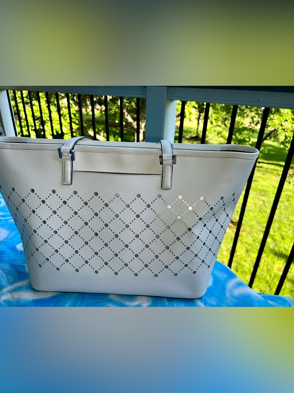 Michael Kors White Perforated Diamond-Pattern Tote - Picture 9 of 14